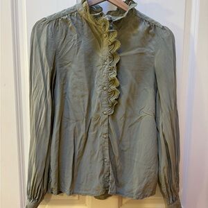 EUC Sezane Chlo Blouse in Sage Green, French 36, Silk